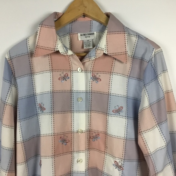 Vintage Alfred Dunner Button Down Plaid Embroidered Butterfly Shirt - Picture 3 of 12